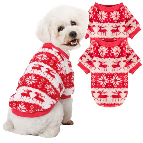 JAMPAYANG Hundepullover, 2er-Pack, Hundepullover für kleine Hunde oder Katzen, Mädchen oder Jungen, warme Hundekleidung für den Winter und Weihnachten (Weihnachtsrot, Weiß, XL) von JAMPAYANG