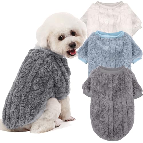 JAMPAYANG Hundepullover, 3er-Pack, Hundepullover für kleine Hunde oder Katzen, Mädchen oder Jungen, warme Hundekleidung, Hemdmantel für den Winter und Weihnachten (Hellgrau, Hellblau, Weiß, klein) von JAMPAYANG