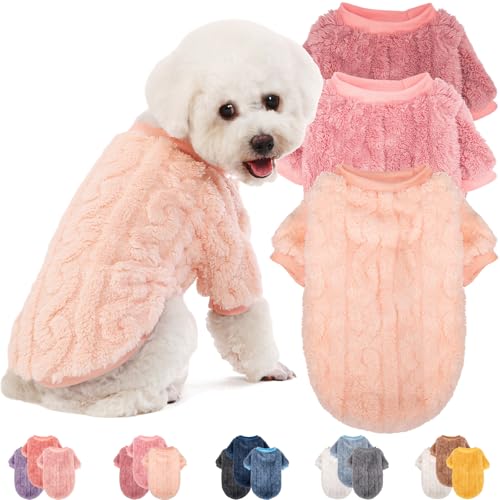 JAMPAYANG Hundepullover, 3er-Pack, Hundepullover für kleine Hunde oder Katzen, Mädchen oder Jungen, warme Hundekleidung, Hemdmantel für den Winter und Weihnachten (Pfirsich, Dunkelrosa, Hellviolett, von JAMPAYANG