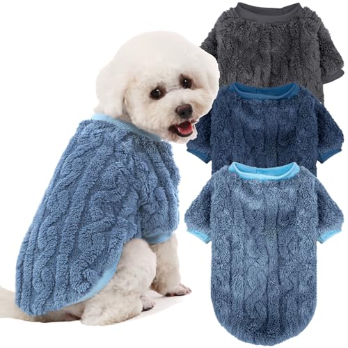 JAMPAYANG Hundepullover, 3er-Pack, Hundepullover für kleine Hunde oder Katzen, Mädchen oder Jungen, warme Hundekleidung Hemdmantel für Winter Weihnachten (Blau, Dunkelblau, Grau, Large) von JAMPAYANG