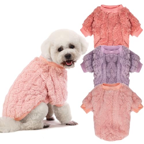 JAMPAYANG Hundepullover, 3er-Pack, Hundepullover für kleine Hunde oder Katzen, Mädchen oder Jungen, warme Hundekleidung Hemdmantel für Winter Weihnachten (Rosa, Lila, Rosenrot, XX-Small) von JAMPAYANG