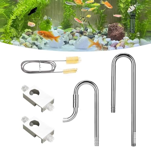 Aquarium Filterrohr, Edelstahl Lilienrohr EIN und Auslass, Inflow-Outflow Set Aquarium Skimmer, Kompatibel mit 16MM Filterschläuchen für Aquariumpflanzentanks, Acrylrohr Fixierer und Reinigungsbürste von JAOGAUS