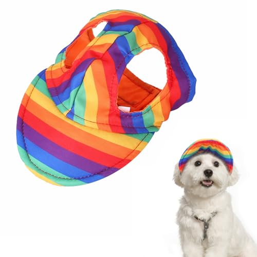 JAONLD Hunde Sonnenhut,Hunde Cap Verstellbar Sonnenschutz Hut Hundecap mit Ohrlöchern,Sommer Schattierungshut Hundehüte für Hunde für Einen Kopfumfang von 29–35 cm（Regenbogen,S von JAONLD