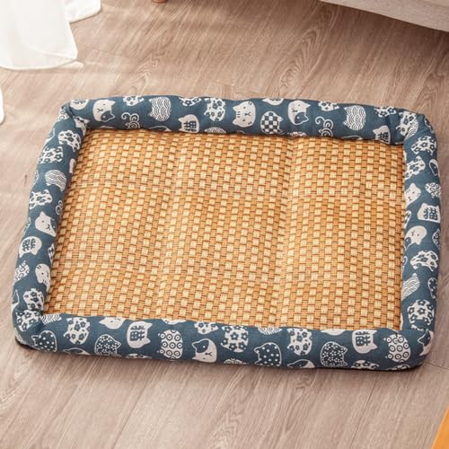 Hundebett Sommer Kühlmatte Rattan Pad, maschinenwaschbar, weiche Hundehütte Pad Hundeschlafbett für große, mittelgroße kleine Hunde Katzen (Blau, XL) von JARPSIRY