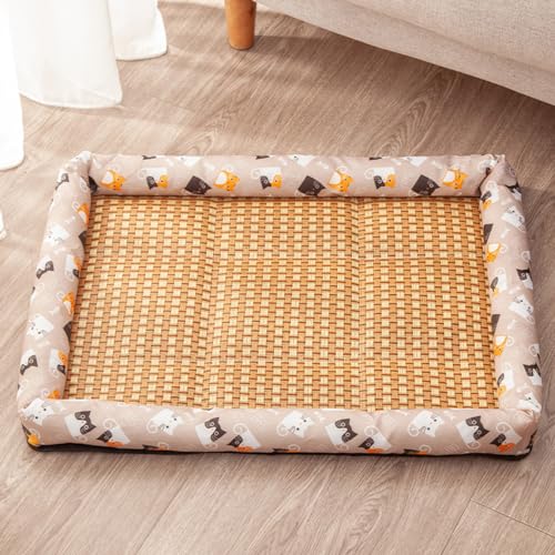 Hundebett Sommer Kühlmatte Rattan Pad, maschinenwaschbar, weiche Hundehütte Pad Hundeschlafbett für große, mittelgroße kleine Hunde Katzen (Khaki, XX-Large) von JARPSIRY