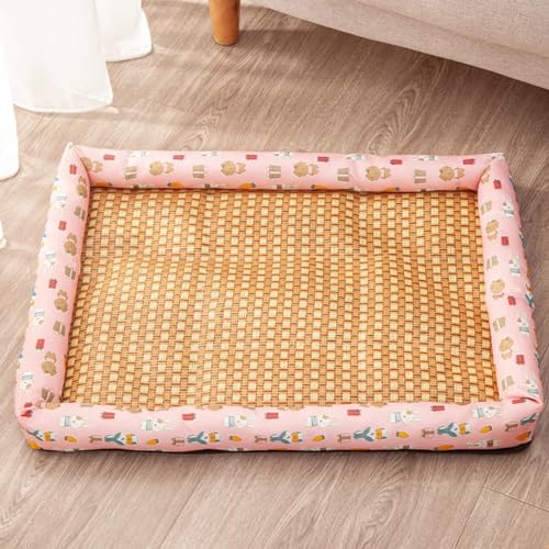 Hundebett Sommer Kühlmatte Rattan Pad, maschinenwaschbar, weiche Hundehütte Pad Hundeschlafbett für große, mittelgroße kleine Hunde Katzen (Rosa, XX-Large) von JARPSIRY