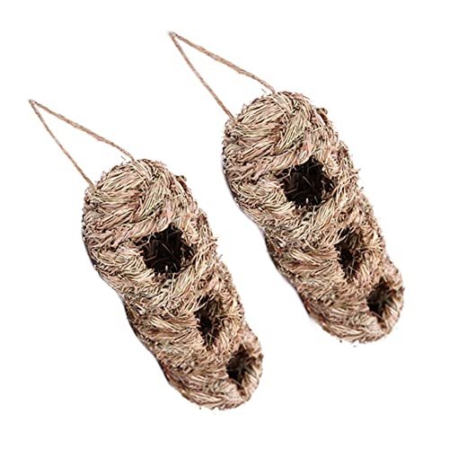 Gras Bird Nest, 2 Pack Vogelhäus zum Aufhängen, Vogelnest Gras Handgewebte Vogelhäuser, Wildvogelnest für den Außenbereich, Nistkästen für Kleine Vögel wie Kolibris, Spatzen und Titten von JAWSEU