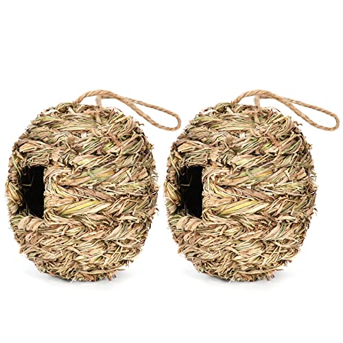 Gras Bird Nest, 2 Pack Vogelhäus zum Aufhängen, Vogelnest Gras Handgewebte Vogelhäuser, Wildvogelnest für den Außenbereich, Nistkästen für Kleine Vögel wie Kolibris, Spatzen und Titten von JAWSEU