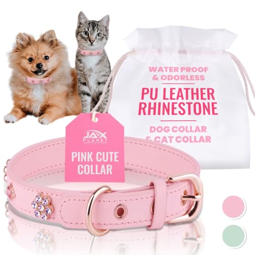 Hundehalsband aus PU-Leder mit Strasssteinen, Blumen-Design, Haustier-Mode-Zubehör für Welpen, Katzen, kleine Hunde, für drinnen und draußen, rosa Hundehalsband, C1 von JAX PLANET