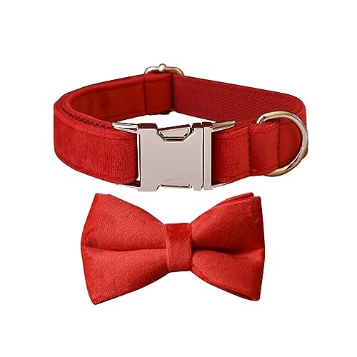 JAY D.L Hundehalsband mit Fliege, weiches und bequemes Samthalsband mit Fliege, abnehmbar und verstellbar, für kleine, mittelgroße oder große Hunde und Katzen, mit Sicherheits-Metallschnalle (Rot, 33 von JAY D.L