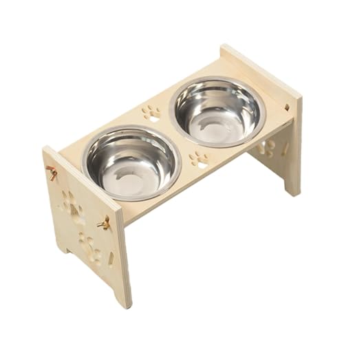 JAYIOLA Katzenfutter Und Wassernapf Erhöhter Holzständer Stabile Konstruktion Doppelschalen Design für Tierfütterung, Holzfarbe JAYIOLA Katzenfutter Und Wassernapf Erhöhter Holzständer Stabile Konstruktion Doppelschalen Design für Tierfütterung, Holzfarbe von JAYIOLA