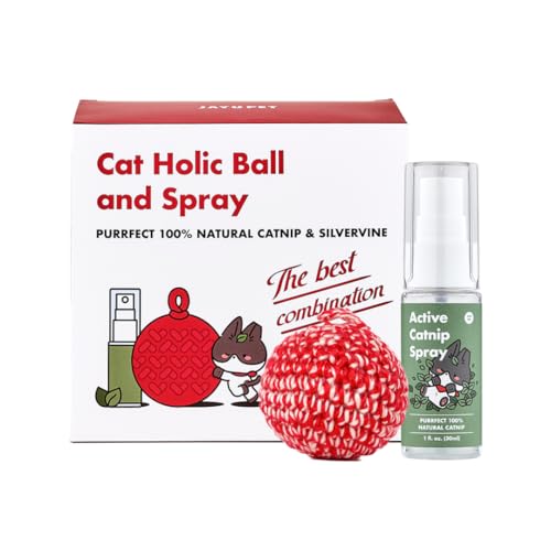 JAYU PET Cat Holic Ball und Spray – Kickerball mit Silvervine innen (2,7 Zoll) und hochwirksames ätherisches Katzenminzenspray (1 FL oz), lindert Stress, beruhigt und sorgt für Bewegung von JAYU PET