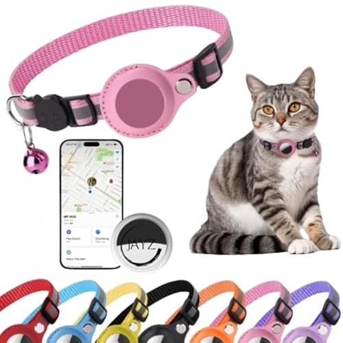 JAYZ® Katzenhalsband-Set mit Smart-Finder-Tracker, kompatibel mit iOS/Android, verstellbares Halsband (Rosa) von JAYZ