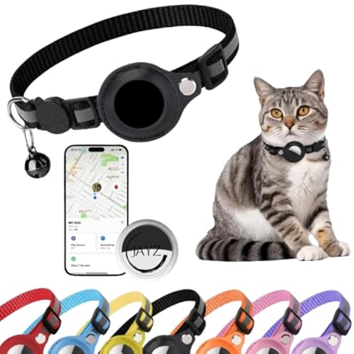 JAYZ® Katzenhalsband-Set mit Smart-Finder-Tracker, kompatibel mit iOS/Android, verstellbares Halsband (schwarz) von JAYZ