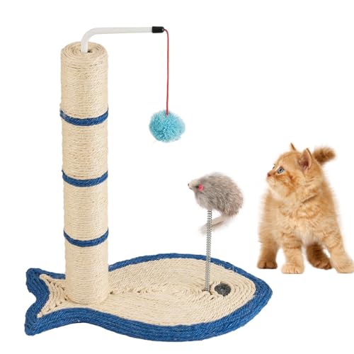 JAZUIHA Kratzbaum klein für Katzen, Kratzsäule mit Plüsch hängendem Ball und Mäuschen auf Feder, Kratzstamm aus Sisalseil, H 45cm Sisalstamm Geeignet für Kleine bis Mittelgroße Katzen von JAZUIHA