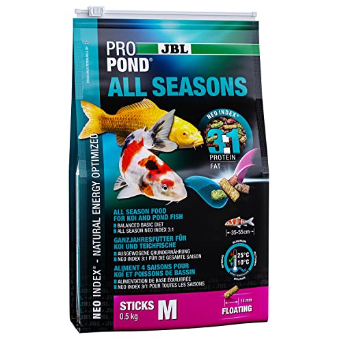 JBL Ganzjahresfutter für Koi, Schwimmende Futtersticks, Saisonfutter, ProPond All Seasons, Größe M, 0,5 kg von JBL