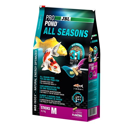 JBL Ganzjahresfutter für Koi, Schwimmende Futtersticks, Saisonfutter, ProPond All Seasons, Größe M, 4,3 kg von JBL