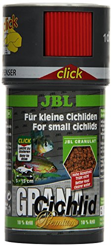 JBL GranaCichlid 40655 Premium Alleinfutter für räuberische Buntbarsche, Granulat Klickdosierer 100 ml von JBL