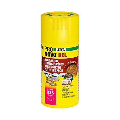 JBL PRONOVO BEL GRANO, Hauptfutter für alle Aquarienfische von 1-3 cm, Fischfutter-Granulat, Klickdosierer, Größe XXS, 100 ml von JBL