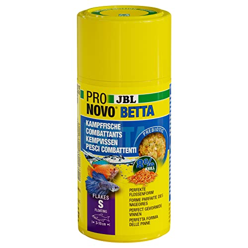 JBL PRONOVO BETTA FLAKES, Hauptfutter für Kampffische von 3-10 cm, Fischfutter-Flocken, Größe S, 100 ml von JBL