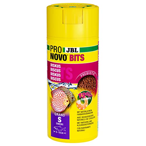 JBL PRONOVO BITS GRANO, Hauptfutter für für Diskus und Buntbarsche von 3-10 cm, Klickdosierer, Fischfutter-Granulat, Größe S, 250 ml von JBL