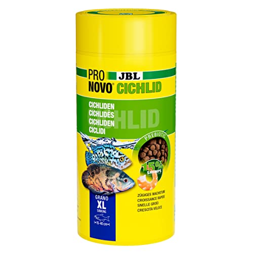 JBL PRONOVO CICHLID GRANO, Hauptfutter für Buntbarsche von 15-25 cm, Klickdosierer, Fischfutter-Granulat, Größe XL, 1000 ml von JBL