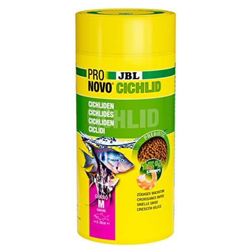 JBL PRONOVO CICHLID GRANO, Hauptfutter für Buntbarsche von 8-20 cm, Klickdosierer, Fischfutter-Granulat, Größe M, 1000 ml von JBL