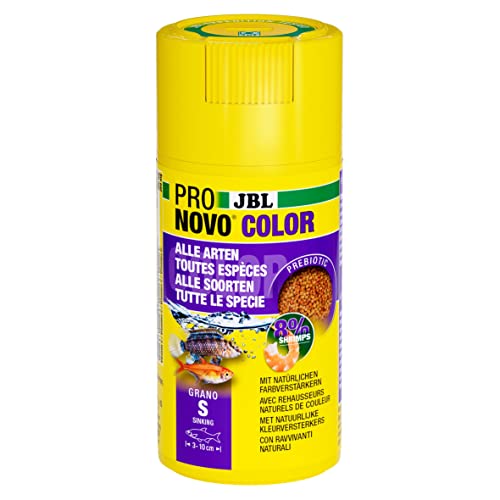 JBL PRONOVO COLOR GRANO CLICK, Farbfutter-Granulat für alle Aquarienfische von 3-10 cm, Klickdosierer, Fischfutter-Granulat, Größe S, 100 ml von JBL