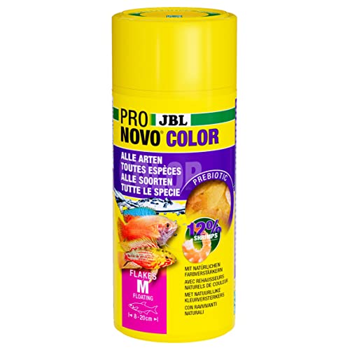 JBL PRONOVO COLOR FLAKES, Farbfutter-Flocken für alle Aquarienfische von 8-20 cm, Fischfutter-Flocken, Größe M, 250 ml von JBL