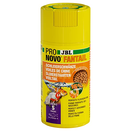 JBL PRONOVO FANTAIL GRANO, Hauptfutter für Schleierschwänze und Goldfisch-Zuchtformen von 3-10 cm, Fischfutter-Granulat, Klickdosierer, Größe S, 100 ml von JBL