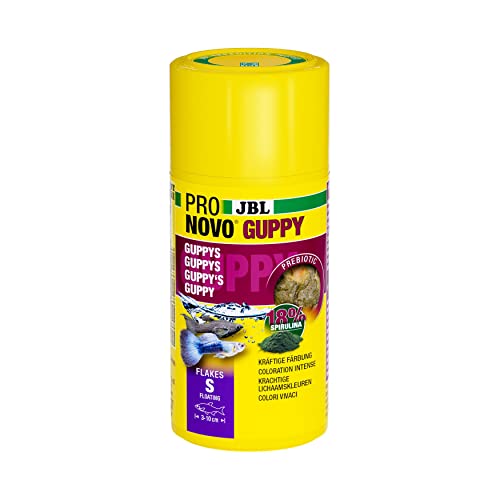 JBL PRONOVO GUPPY FLAKES, Hauptfutter für Guppys und Lebendgebärende von 3-10 cm, Fischfutter-Flocken, Größe S, 100 ml von JBL