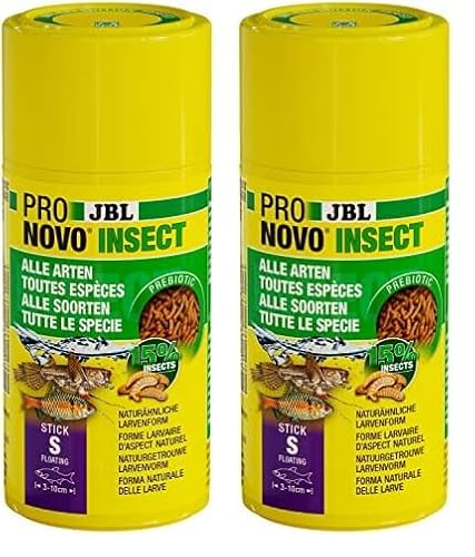 JBL PRONOVO Insect Stick, Futter für alle Aquarienfische von 3-10 cm, Fischfutter-Sticks, Klickdosierer, Größe S, 100 ml (Packung mit 2) von JBL