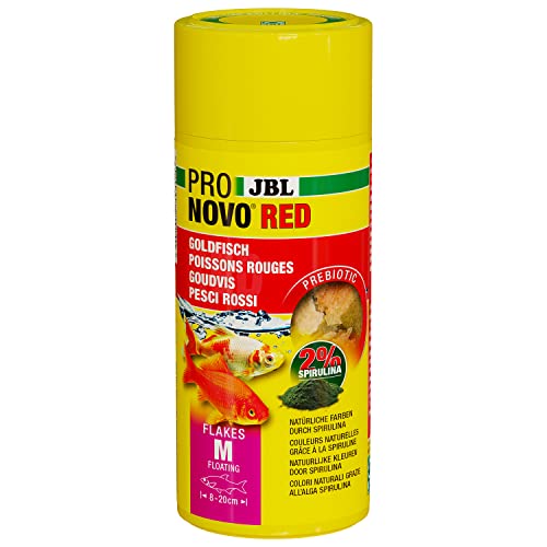 JBL PRONOVO RED FLAKES, Hauptfutter für Goldfische von 8-20 cm, Fischfutter-Flocken, Größe M, 250 ml von JBL