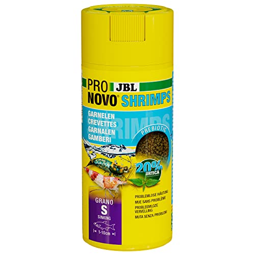 JBL PRONOVO SHRIMPS GRANO, Hauptfutter für Garnelen von 1-20 cm, Fischfutter-Granulat, Klickdosierer, Größe S, 250 ml von JBL