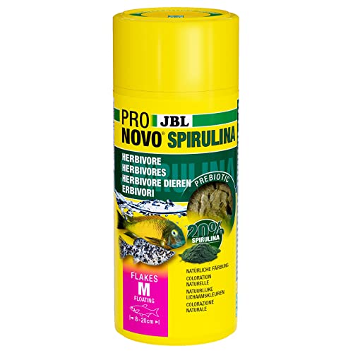 JBL PRONOVO SPIRULINA FLAKES, Grünfutter für alle Aquarienfische von 8-20 cm, Fischfutter-Flocken, Größe M, 250 ml von JBL