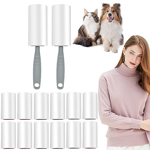 JBSON Fusselrolle 12 Rollen mit je 60 Blatt + 2 Abroller, Extra Klebrige Lint Roller Tierhaarentferner Fusselbürste Geeignet für Tierhaare Kleidung,Sofa,Bett,Katzenhaare,Hundehaare und Teppich von JBSON