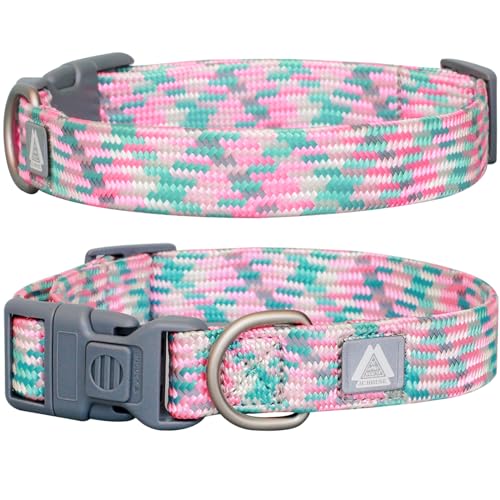 JC HOUSE Breites Hundehalsband für kleine Hunde, Halsumfang 22,9 - 35,6 cm, verstellbar, reflektierend, weiches Nylon, mit Sicherheitsverschluss, Rosa, Größe S von JC HOUSE