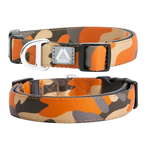 JC HOUSE Weich Gepolstertes Hundehalsband, Verstellbares Schwerlasthalsband mit 3M reflektierendem Logo für 50 mittelgroße Hunde, Camo Orange, M von JC HOUSE