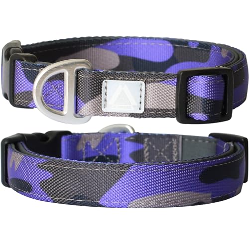 JC HOUSE Weich gepolstertes Hundehalsband, Halsumfang 22,9 - 35,6 cm, verstellbares, strapazierfähiges Halsband mit reflektierendem 3M-Logo für kleine Hunde, Camouflage-Violett, Größe S von JC HOUSE