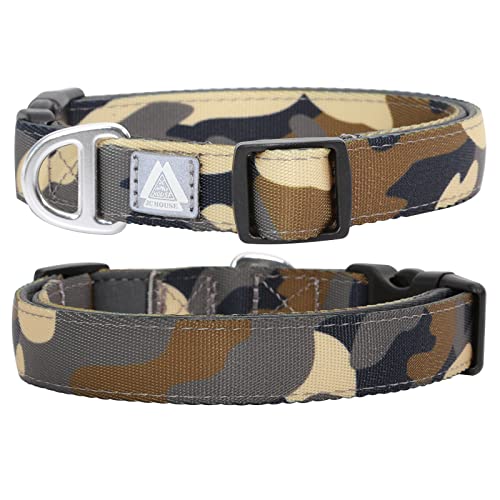 JC HOUSE Weich gepolstertes Hundehalsband, Halsumfang 22,9 - 35,6 cm, verstellbares, strapazierfähiges Halsband mit reflektierendem 3M-Logo für kleine Hunde, Camouflage-Grün, Größe S von JC HOUSE