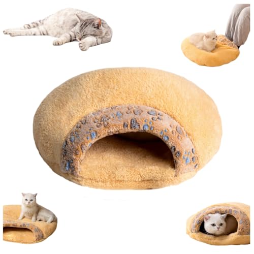 Katzenschlafsack, Katzen-Winterschlafsack für Hauskatzen, selbstwärmendes Katzenbett, halbgeschlossen, weicher Plüsch, großer Katzensack, überzogenes Katzenbett mit Höhle für Kätzchen, Welpen, Khaki, von JCATPD