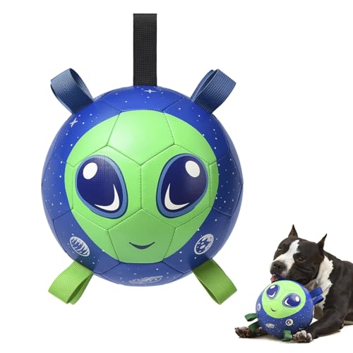 JDSZWO JS World Alien-Fußball für Hunde, mit Haltelaschen, 21,8 cm, großer interaktiver Hüteball mit Nylonriemen, langlebiges Hundespielzeug zum Apportieren, Tauziehen, Wasserspiel, drinnen und von JDSZWO JS World