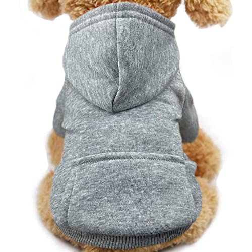 Fashion Focus On Neue Winter Hund Hoodie Sweatshirts mit Taschen Baumwolle Warme Hundejacke Hundekleidung für kleine Hunde Chihuahua Mantel Kleidung Welpen Katze Custume (klein, grau) von JECIKELON