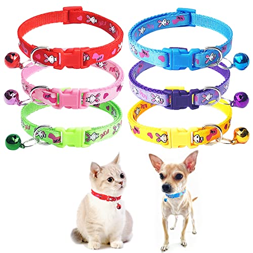 Jecikelon 6 PCS Puppy Collars Adjustable Pup Collar for XSmall Pet Dog Polyester Cat Collar with Bell Basic Collar for Extra Small Dogs (XS, Bunny) von JECIKELON