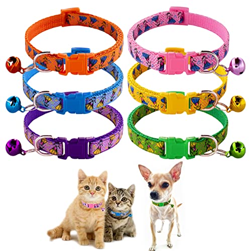 Jecikelon 6 Stück Welpenhalsbänder, verstellbares Welpenhalsband für kleine Haustiere, Hunde, Polyester, Katzenhalsband mit Glocke, Basic-Halsband für extra kleine Hunde (XS, Mädchen) von JECIKELON