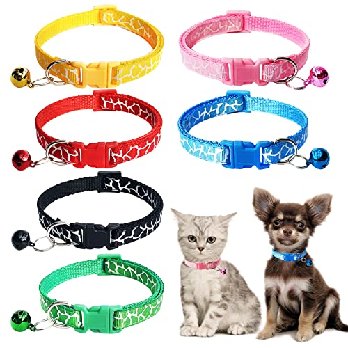 Jecikelon 6 Stück Welpenhalsbänder, verstellbares Welpenhalsband für kleine Haustiere, Polyester, Katzenhalsband mit Glöckchen, Basishalsband für kleine Hunde (klein, Riss) von JECIKELON