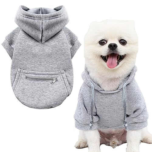 Jecikelon Haustiermantel für kaltes Wetter, mit Tasche, Winter-Kapuzenpullover, warme Welpenkleidung für kleine Hunde, Chihuahua-Kleidung (Größe XS, Y02-Grau) von JECIKELON