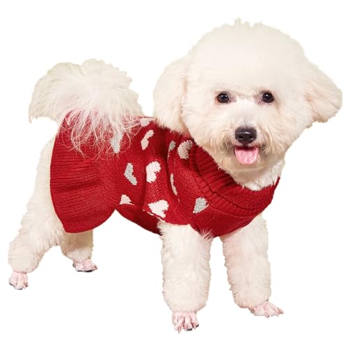 Jecikelon Herz-Hundepullover, Kleid, Valentinstag, Welpenkleidung, Strick, Rollkragen, Haustier-Outfits, warm, für Hunde und Katzen, Winterpullover für kleine Hunde und Mädchen, Größe L, Rot von JECIKELON