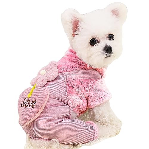 Jecikelon Hunde-Pyjama aus Cord für kleine Hunde, Herzform, Winterpullover, dick, warm, vierbeinig, Größe XL, Rosa 1 von JECIKELON