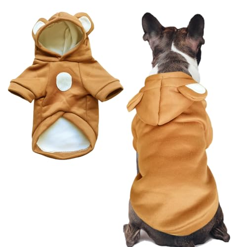 Jecikelon Hundemantel für kaltes Wetter, Winterkleidung, warm, Welpen, Kapuzenpullover, Sweatshirt für kleine Hunde und Katzen, weiche Kapuze, Haustierkleidung, Größe L, Kaffeebraun von JECIKELON